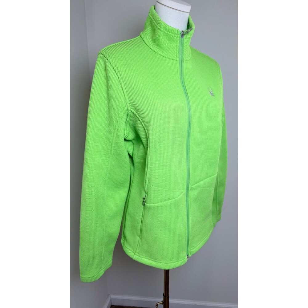 Spyder Women's Core Sweater Active Jacket Neon Lime Green Full Zip Knit Y2K  L